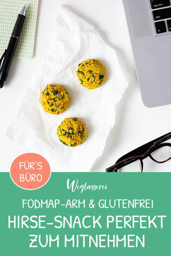 Gesunde Snacks für zwischendurch aus Hirse und Gemüse sind perfekt zum Mitnehmen für Büro und Uni. Noch mehr FODMAP-arme Rezepte auf Deutsch findest du auf meinem Blog. Sowie Motivation, um deine Nahrungsmittelunverträglichkeit oder Reizdarm in den Griff zu bekommen. #gesunderezepte #glutenfrei #laktosefrei #fructosearm #nahrungsmittelunvertraeglichkeit #reizdarm #fodmap #snack #mitnehmen #unterwegs