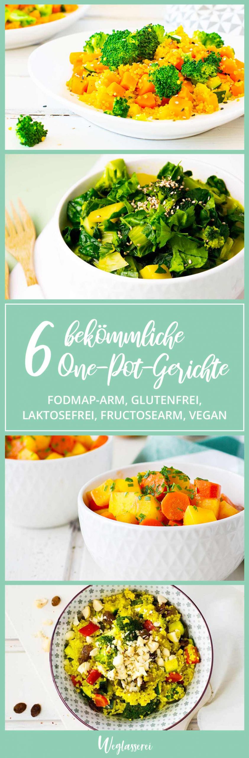 Mit Unverträglichkeiten und Reizdarm darf es beim Kochen schnell und einfach sein. Perfekt dafür sind diese One-Pot-Gerichte. Noch mehr FODMAP-arme Rezepte auf Deutsch findest du auf meinem Blog Weglasserei. Sowie Motivation, um deine Nahrungsmittelunverträglichkeit oder Reizdarm in den Griff zu bekommen. #gesunderezepte #glutenfrei #laktosefrei #fructosearm #lebensmittelunvertraeglichkeit #fodmap #fodmapdiät #fodmaparm #lowfodmap